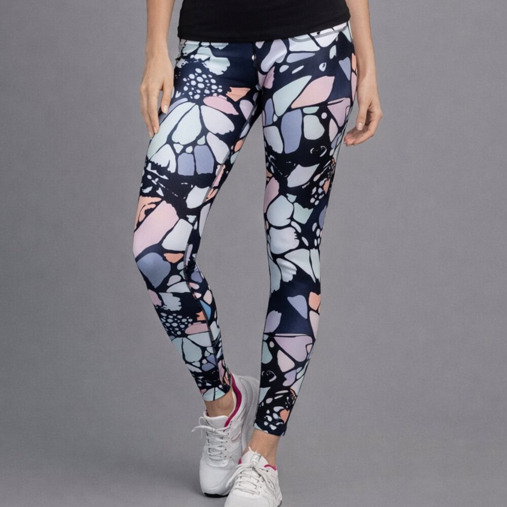 Active Live Well Abstract Mosaic Leggings Black Pink High Rise Pockets L